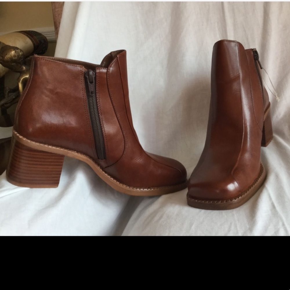 VNTG 90’s SQUARE Toe LEATHER Ankle BOOTS Booties Brazil~Chestnut 7M Never Worn! - Picture 3 of 12